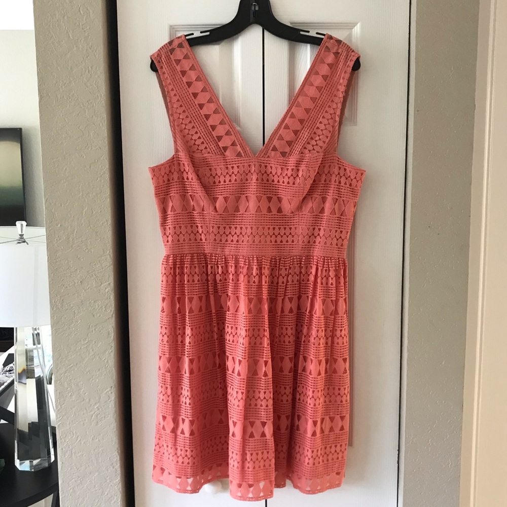 BCBGMaxAzria Peach Cotton and Lace Dress